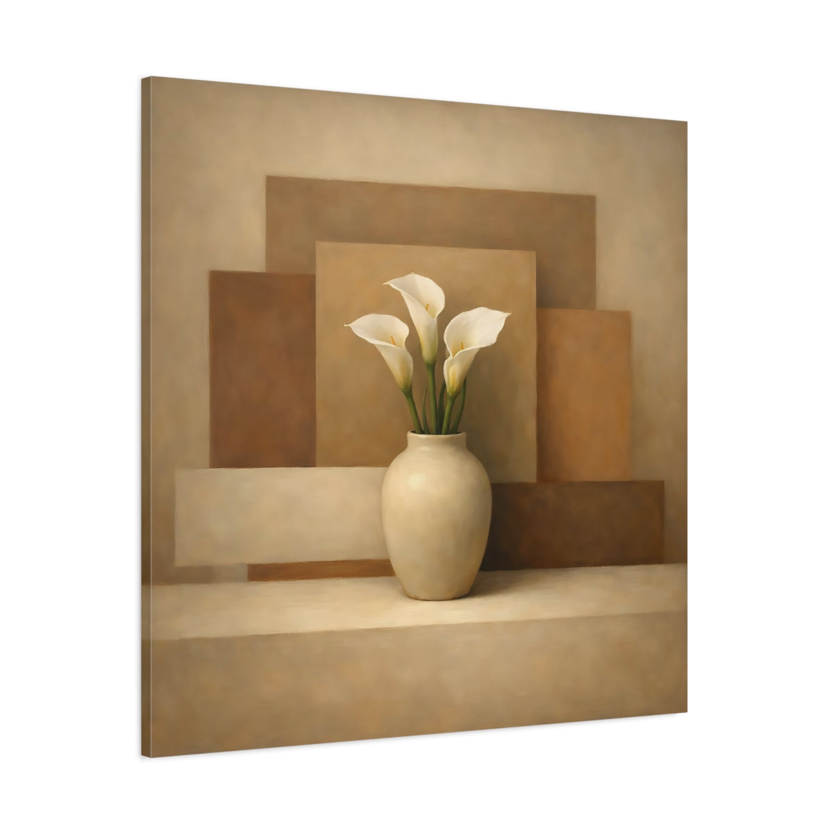 Main Mockup. Floral Calla Lilies Brown And Beige Calla Lilies shown as stretched canvas wall art