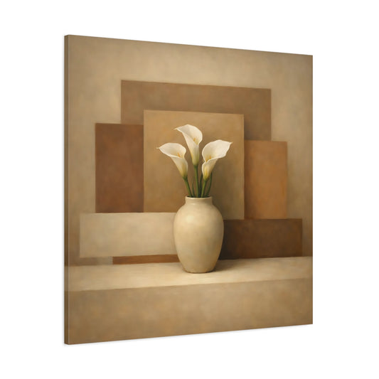 Main Mockup. Floral Calla Lilies Brown And Beige Calla Lilies shown as stretched canvas wall art