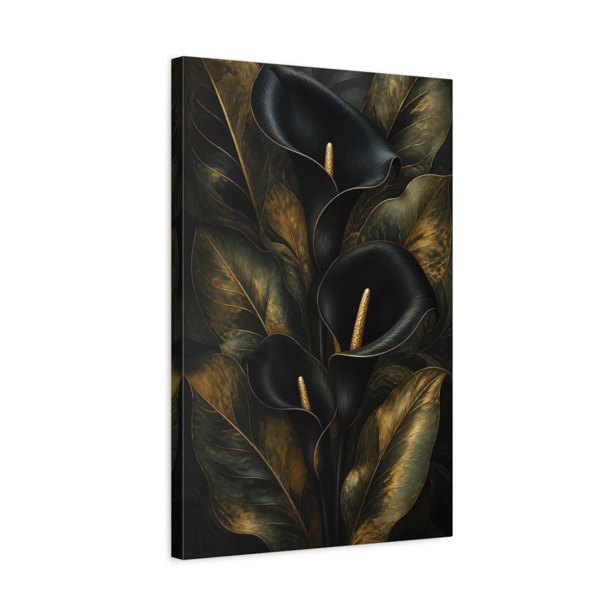Floral Calla Lily Black And Gold Canvas Print – Living Room, Above Sofa - YesArtYes
