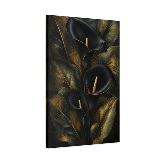 Floral Calla Lily Black And Gold Canvas Print – Living Room, Above Sofa - YesArtYes