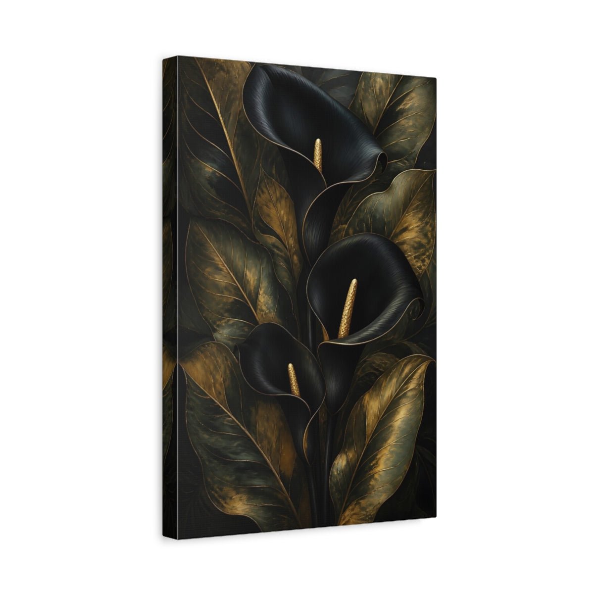Floral Calla Lily Black And Gold Canvas Print – Living Room, Above Sofa - YesArtYes