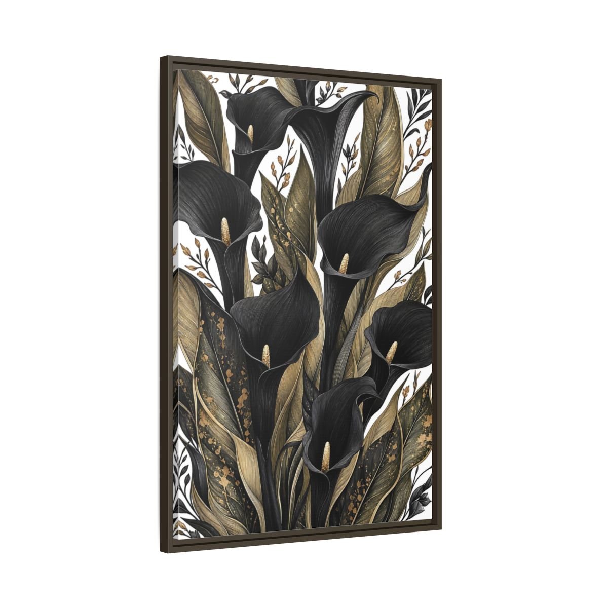 Floral Calla Lily Black And Gold Framed Canvas Print – Living Room, Above Sofa - YesArtYes