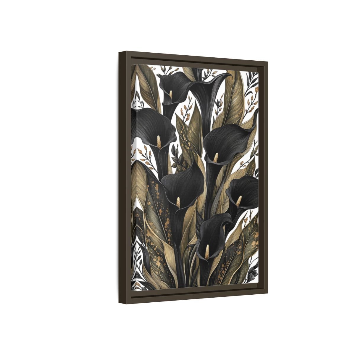 Floral Calla Lily Black And Gold Framed Canvas Print – Living Room, Above Sofa - YesArtYes
