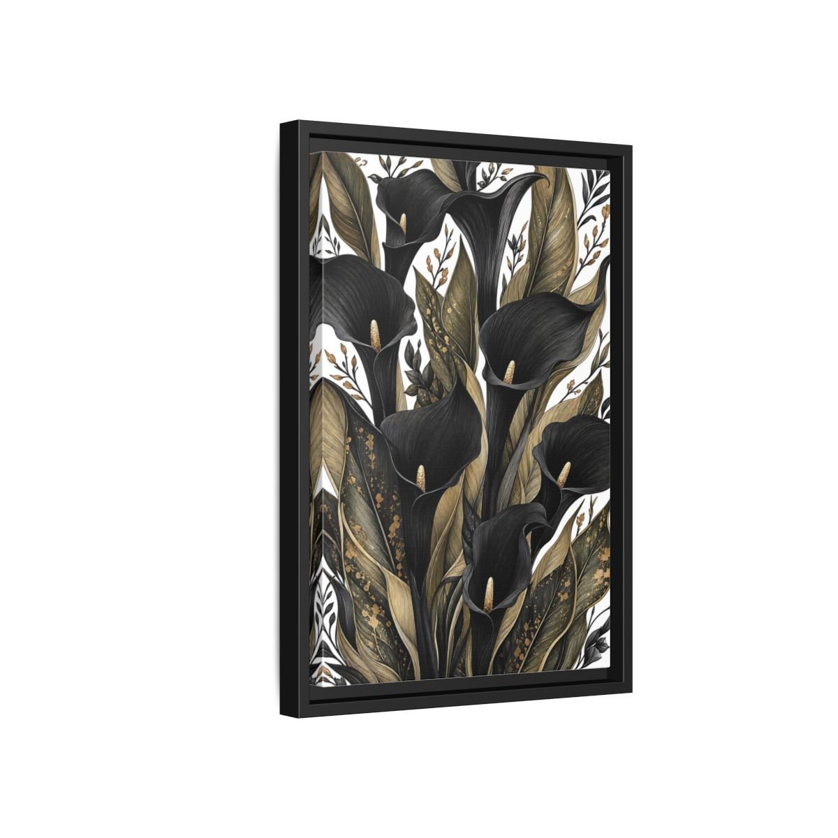 Floral Calla Lily Black And Gold Framed Canvas Print – Living Room, Above Sofa - YesArtYes