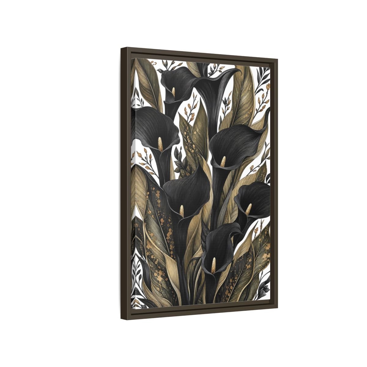 Floral Calla Lily Black And Gold Framed Canvas Print – Living Room, Above Sofa - YesArtYes