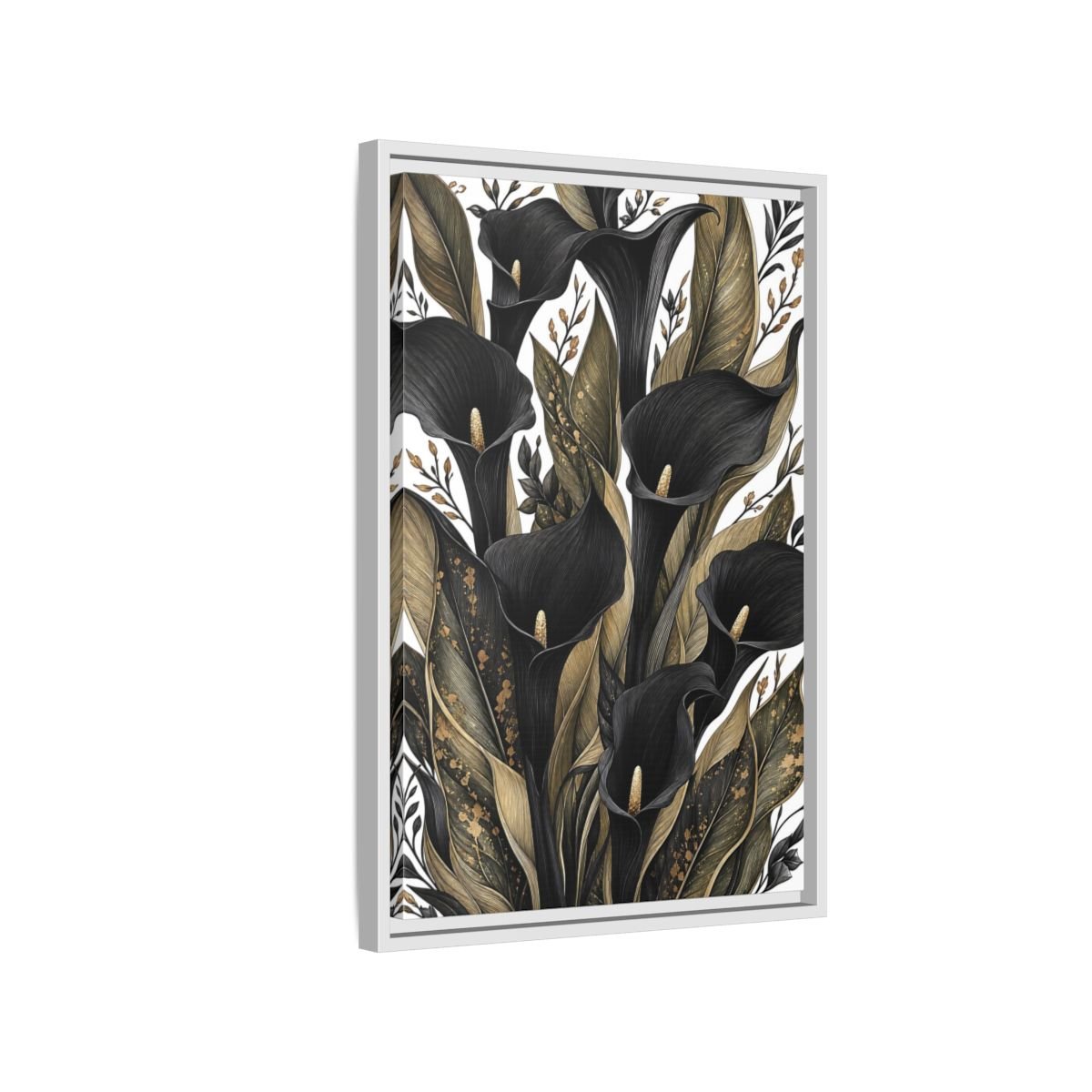 Floral Calla Lily Black And Gold Framed Canvas Print – Living Room, Above Sofa - YesArtYes