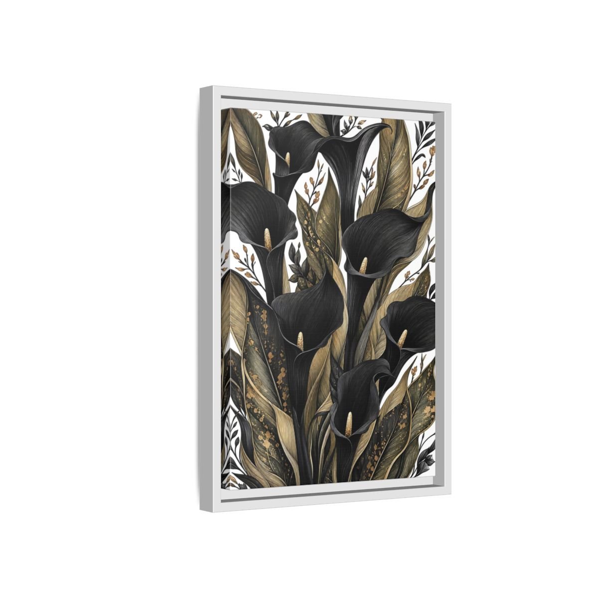 Floral Calla Lily Black And Gold Framed Canvas Print – Living Room, Above Sofa - YesArtYes