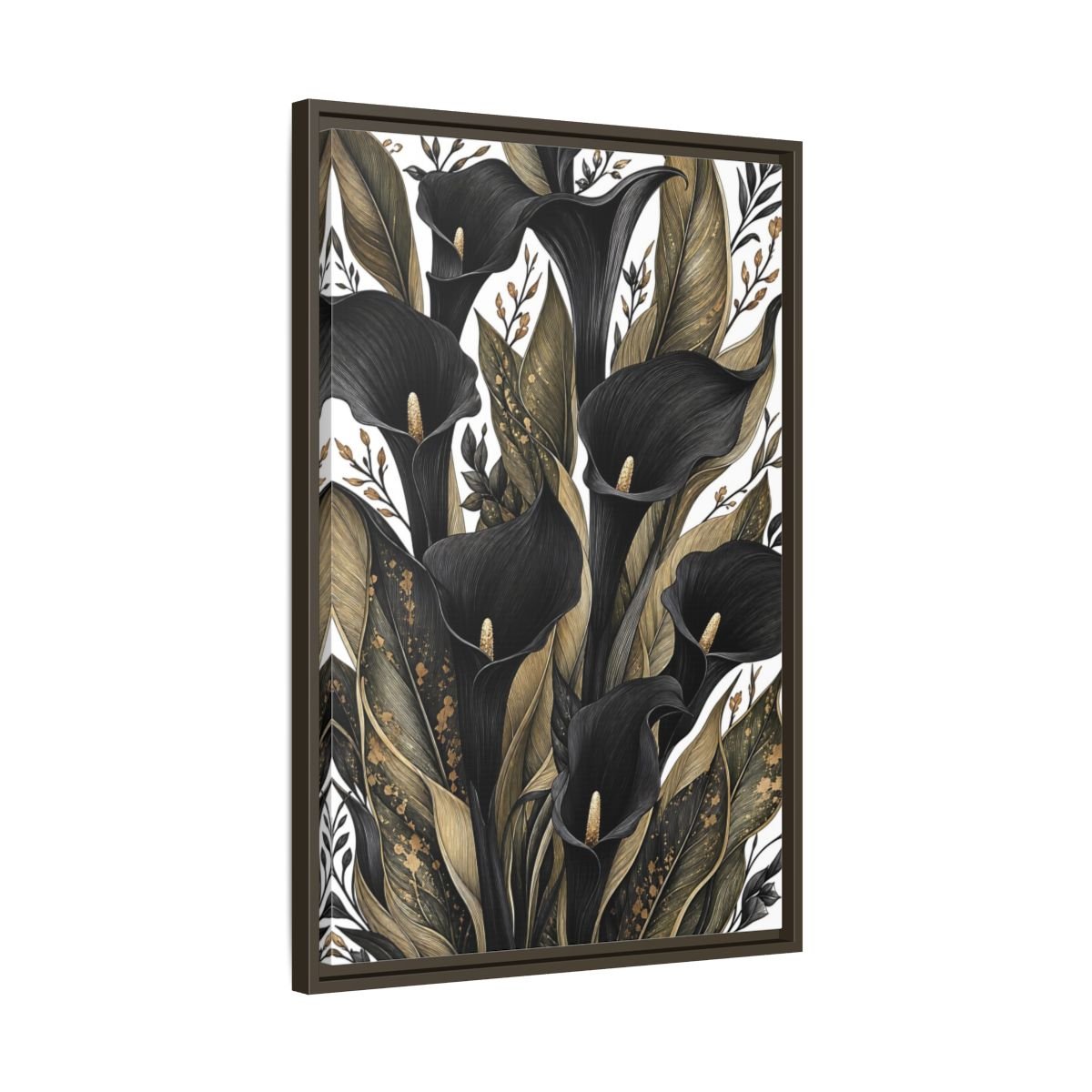 Floral Calla Lily Black And Gold Framed Canvas Print – Living Room, Above Sofa - YesArtYes