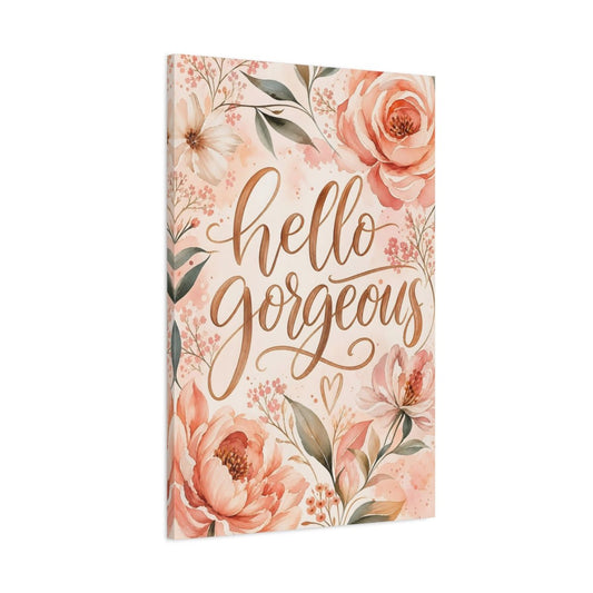 Floral Calligraphy Peach Art Canvas Print – Watercolor Decor for Bedroom, Feature Wall - YesArtYes