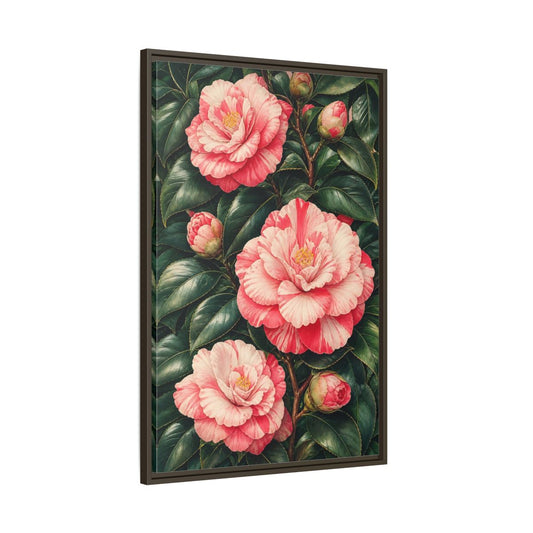 Main Mockup. Floral Camellia Pink Camellia shown as framed canvas print
