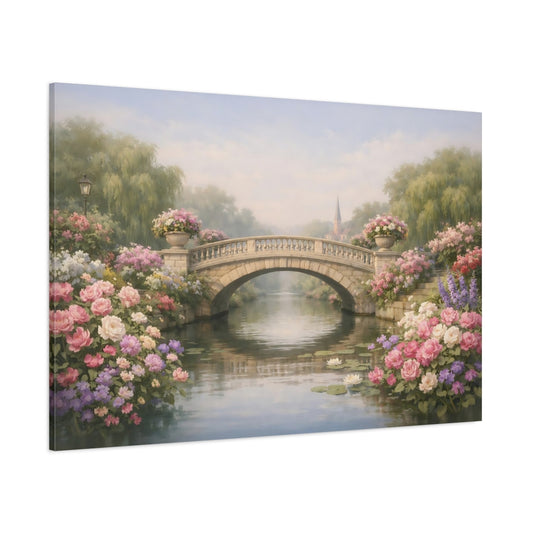 Floral Canal Bridge shown as stretched canvas wall art