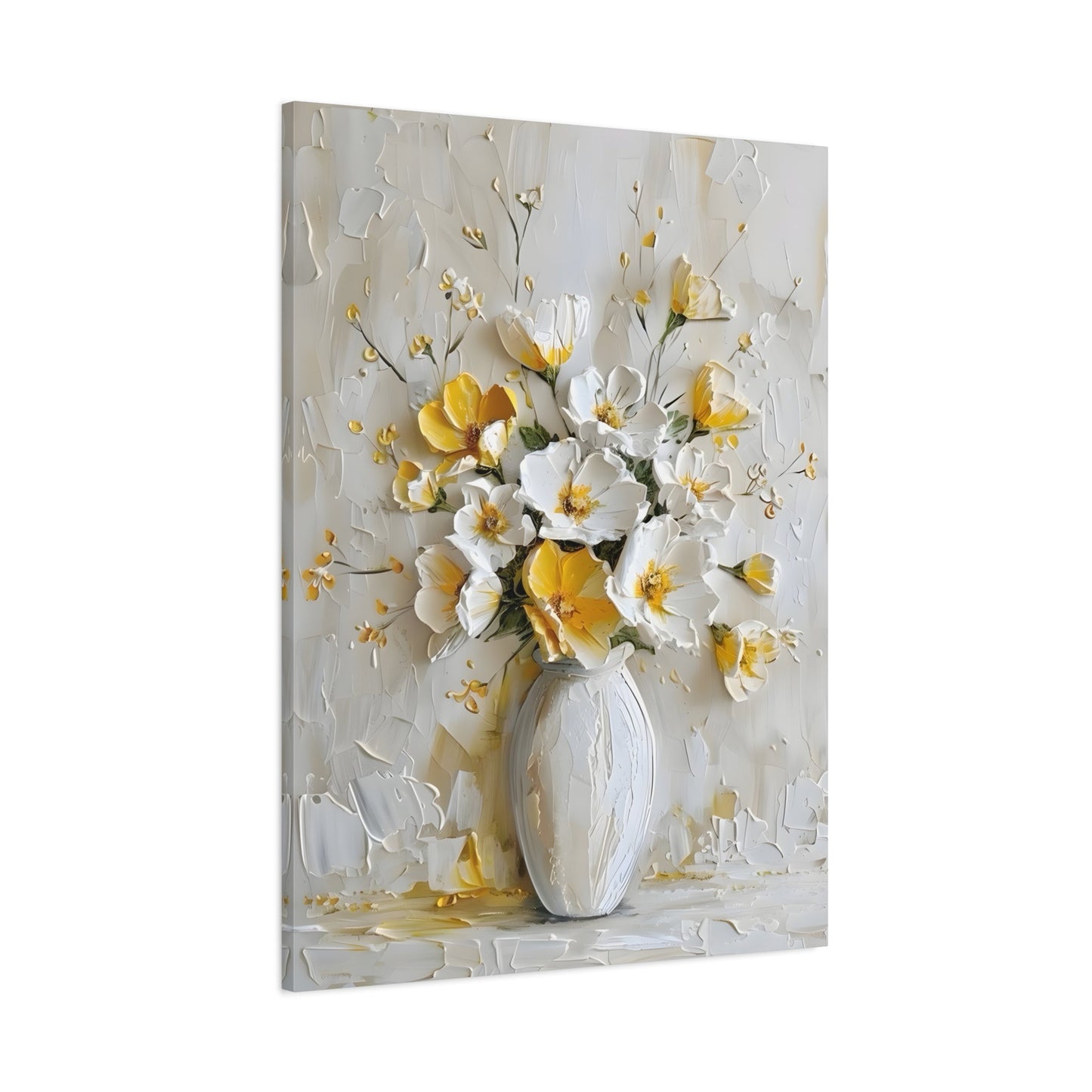 Floral Canvas Yellow White Vintage Flowers Wall Art Print - YesArtYes