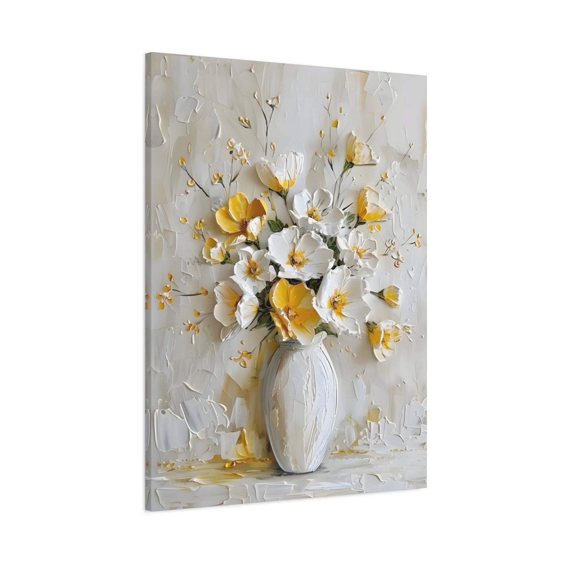 Floral Canvas Yellow White Vintage Flowers Wall Art Print - YesArtYes