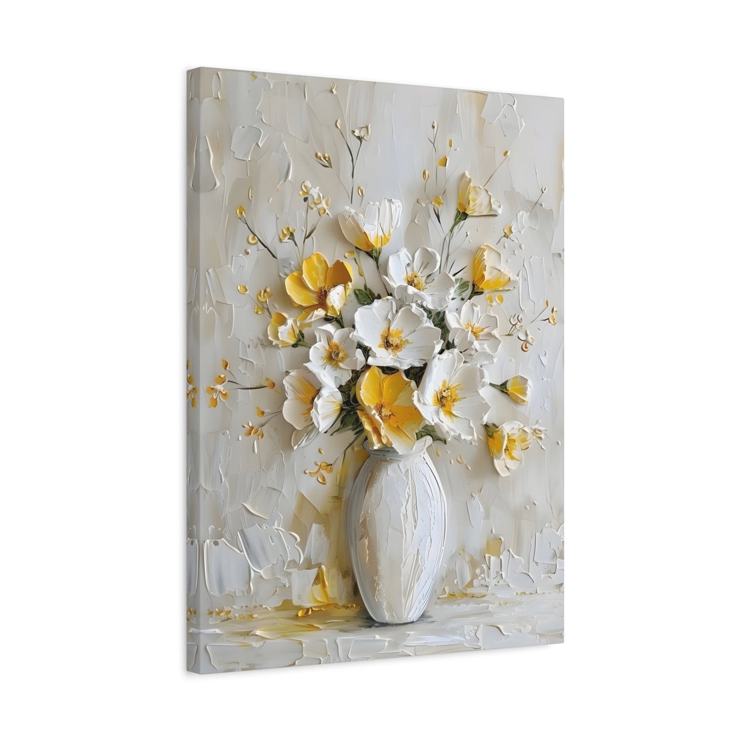 Floral Canvas Yellow White Vintage Flowers Wall Art Print - YesArtYes