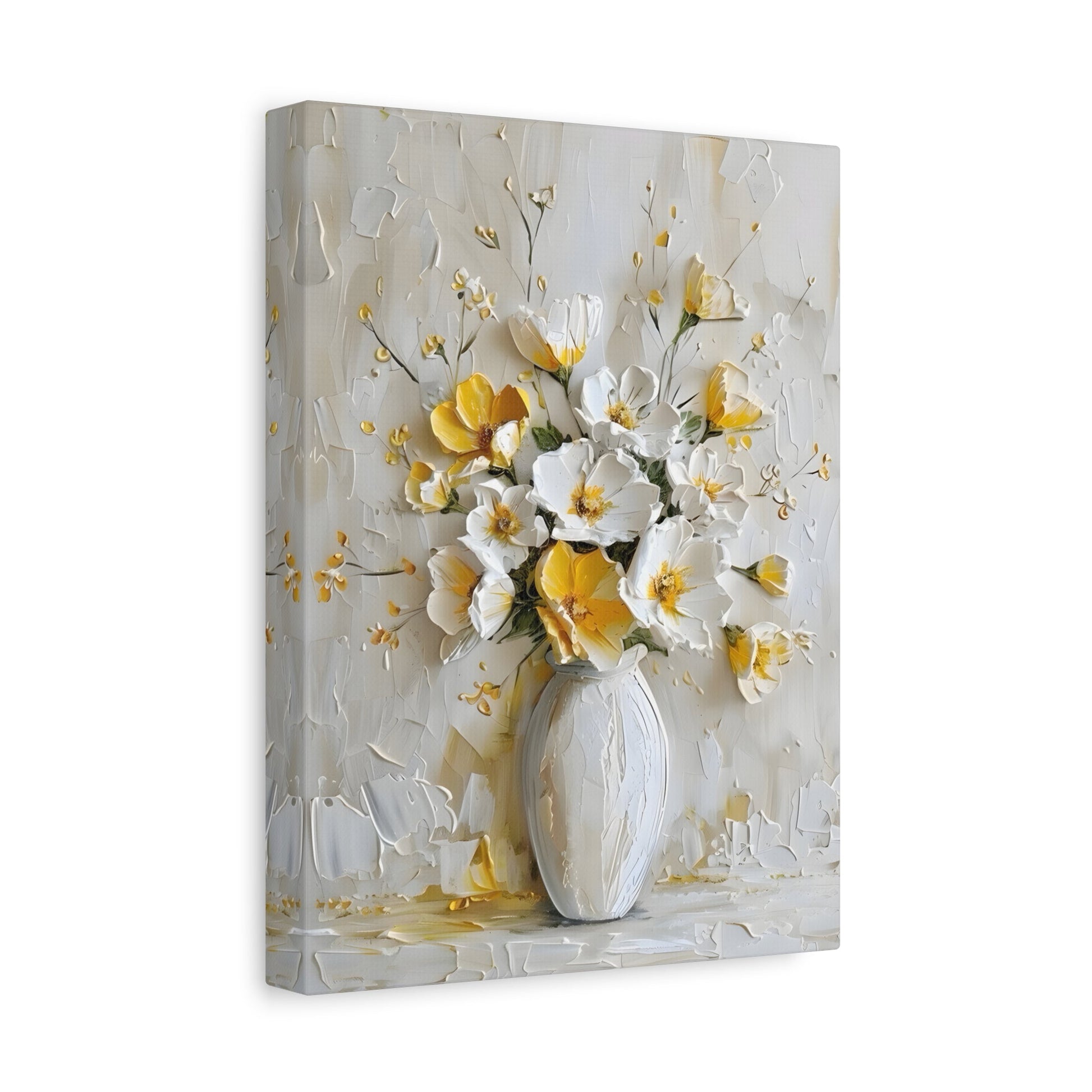 Floral Canvas Yellow White Vintage Flowers Wall Art Print - YesArtYes