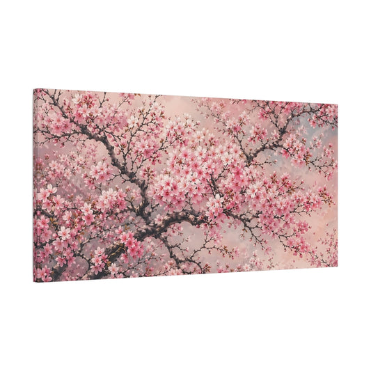 Main Mockup. Floral Cherry Blossom Pink Cherry Blossom shown as stretched canvas wall art