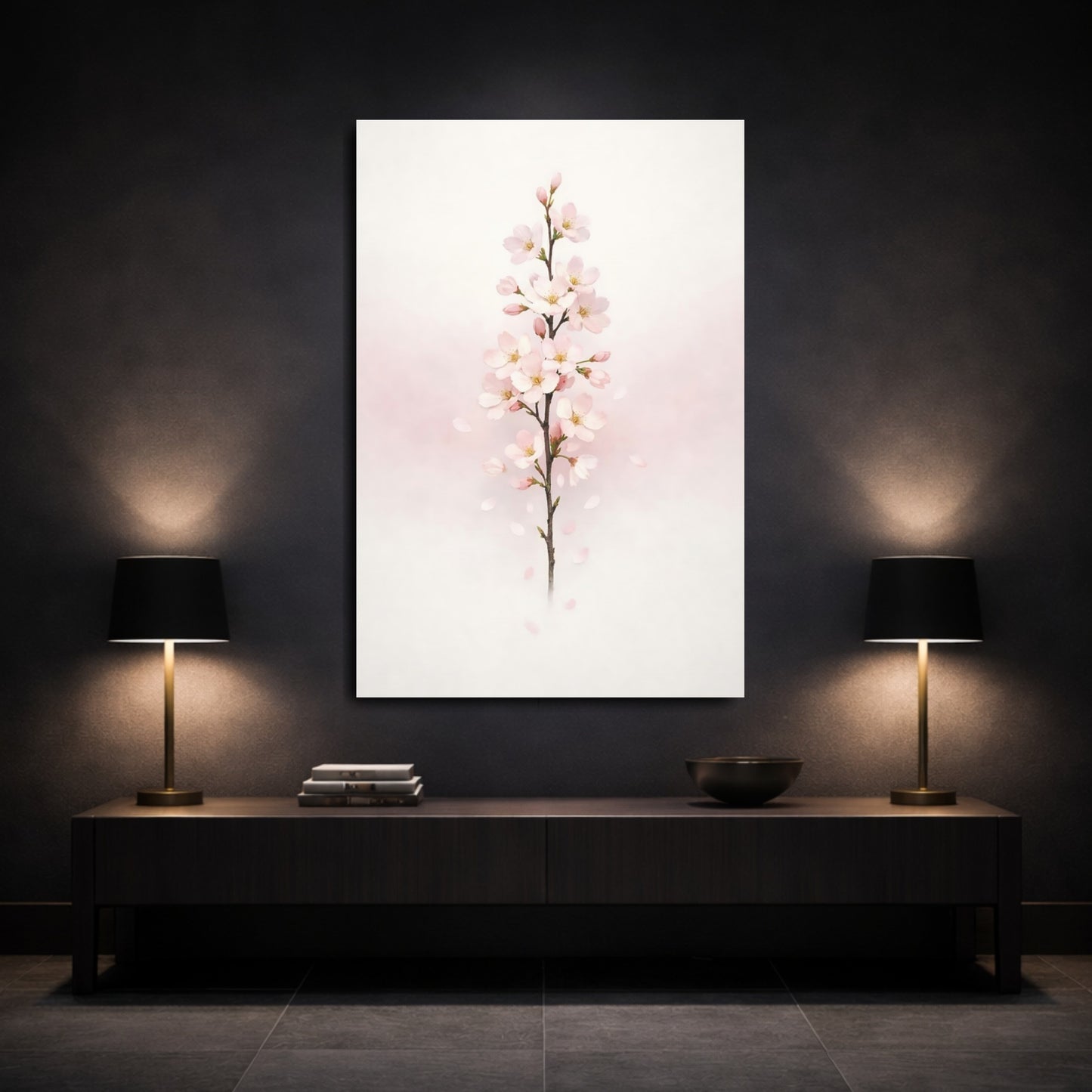 Floral Cherry Blossom Pink Cherry Blossom shown as front canvas room wall art