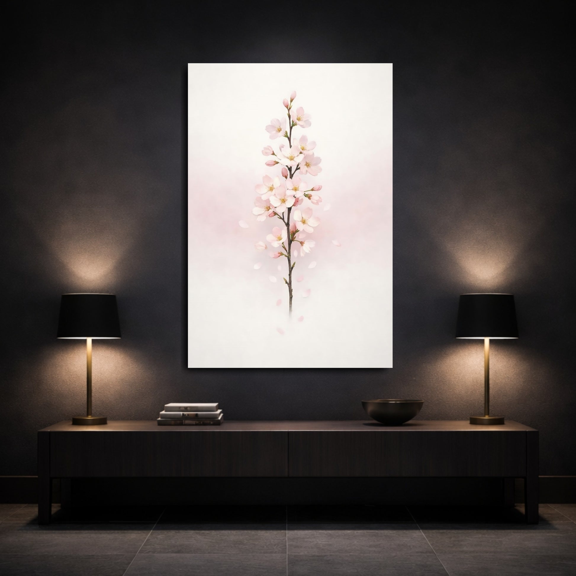 Floral Cherry Blossom Pink Cherry Blossom shown as front canvas room wall art