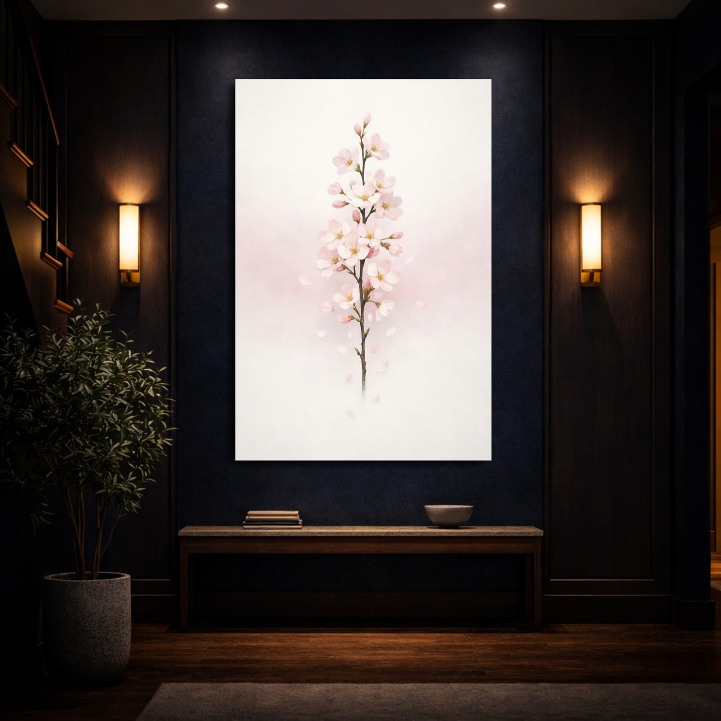 Floral Cherry Blossom Pink Cherry Blossom shown as front canvas room wall art