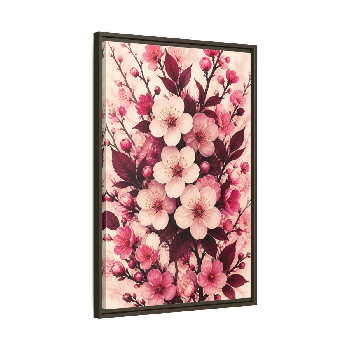 Side Mockup 11. Floral Cherry Blossom Pink Blossoms shown as framed canvas print