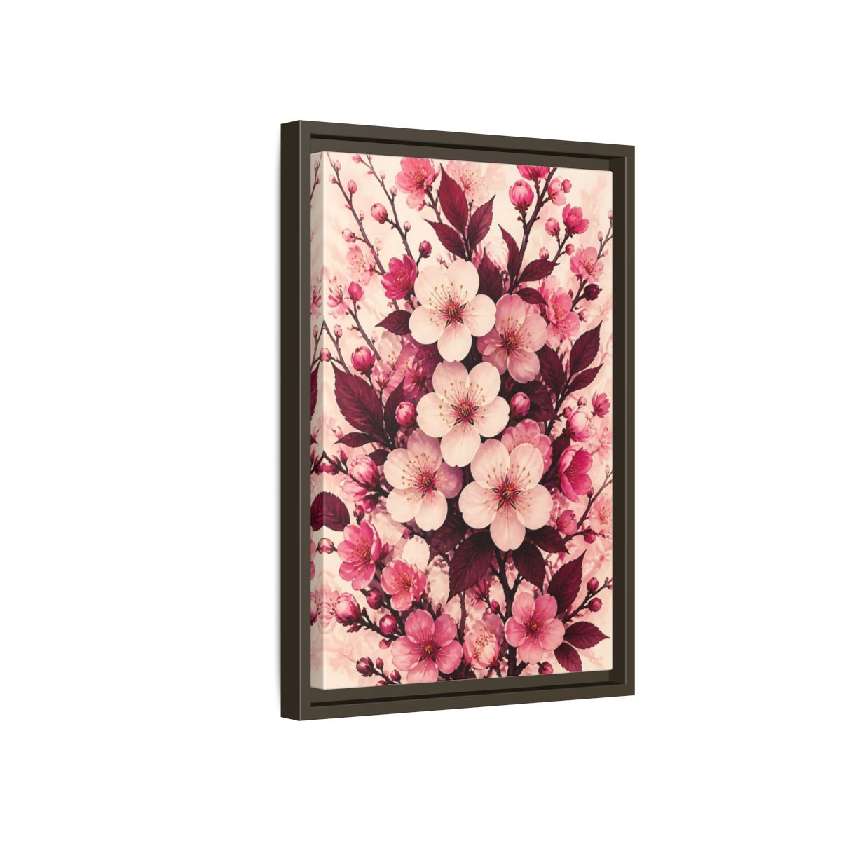 Side Mockup 5. Floral Cherry Blossom Pink Blossoms shown as framed canvas print