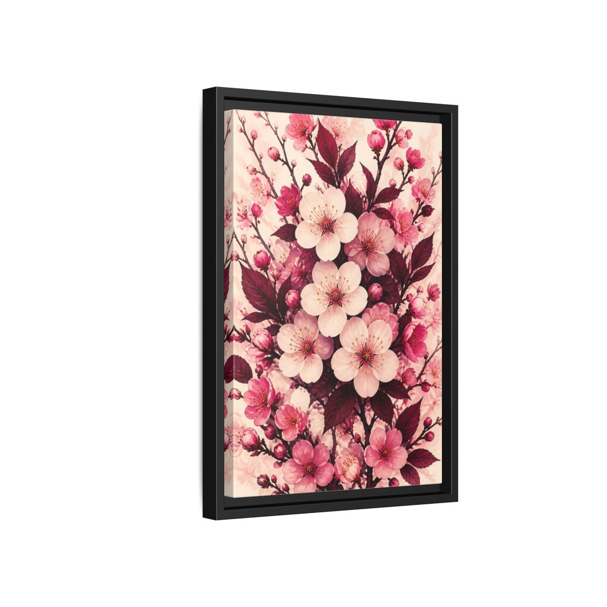 Side Mockup 6. Floral Cherry Blossom Pink Blossoms shown as framed canvas print