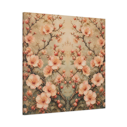Main Mockup. Floral Cherry Blossoms Blush Teal Floral shown as stretched canvas wall art