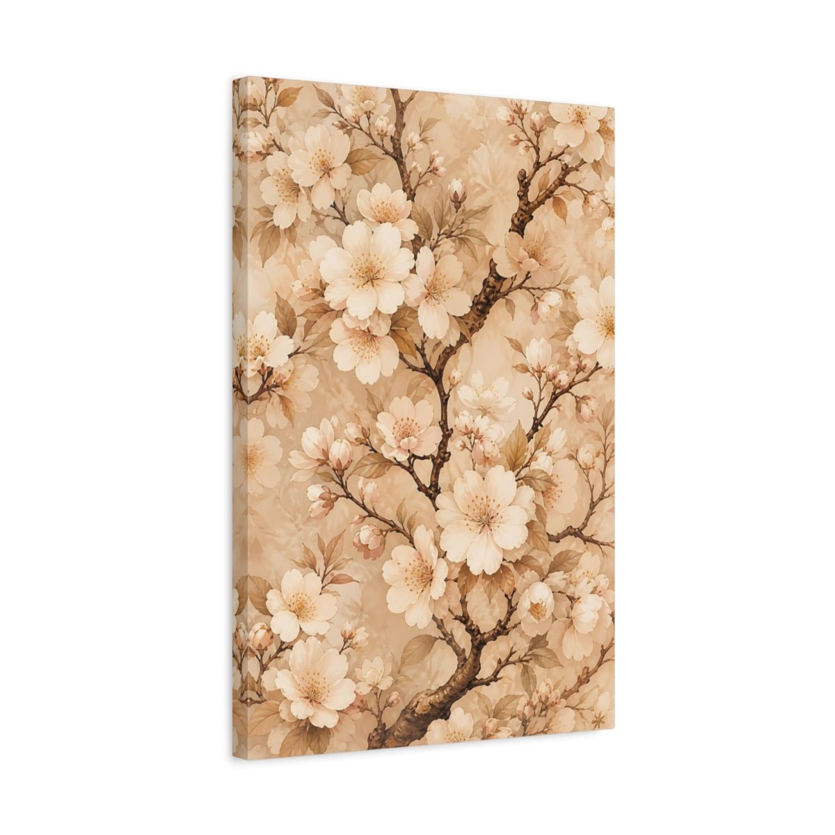 Floral Cherry Blossoms Cream Canvas Print – Living Room, Above Sofa - YesArtYes