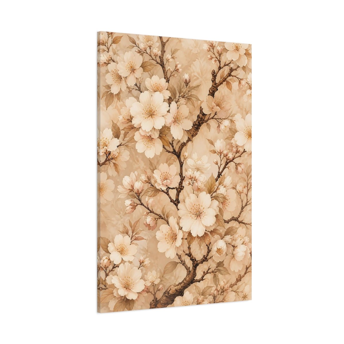 Floral Cherry Blossoms Cream Canvas Print – Living Room, Above Sofa - YesArtYes