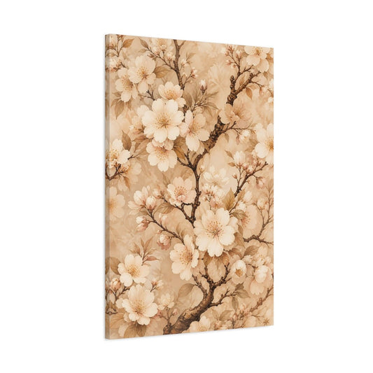 Floral Cherry Blossoms Cream Canvas Print – Living Room, Above Sofa - YesArtYes