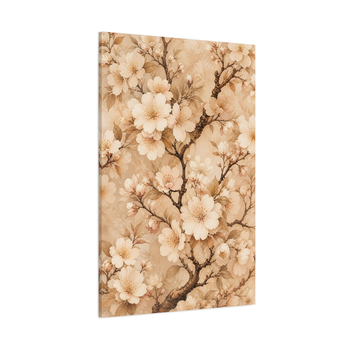 Side Mockup 1. Floral Cherry Blossoms Cream Floral shown as canvas print