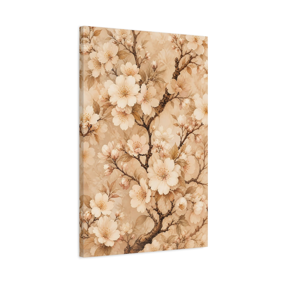 Side Mockup 2. Floral Cherry Blossoms Cream Floral shown as canvas print
