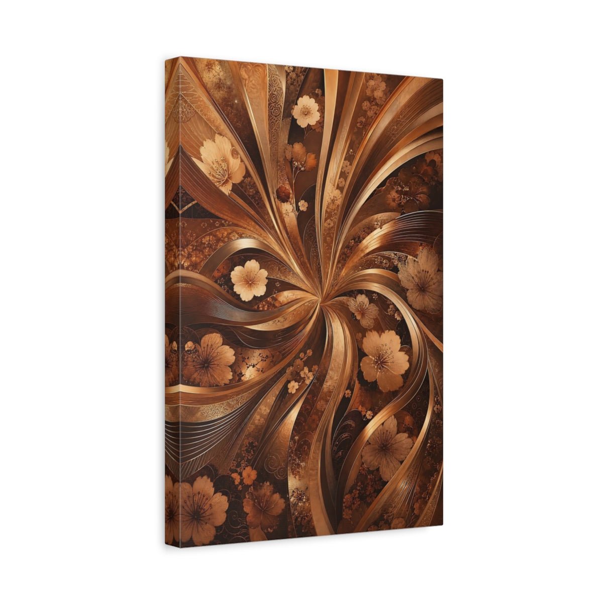 Floral Cherry Blossoms Gold And Brown Canvas Print – Luxury Decor for Living Room, Above Couch - YesArtYes