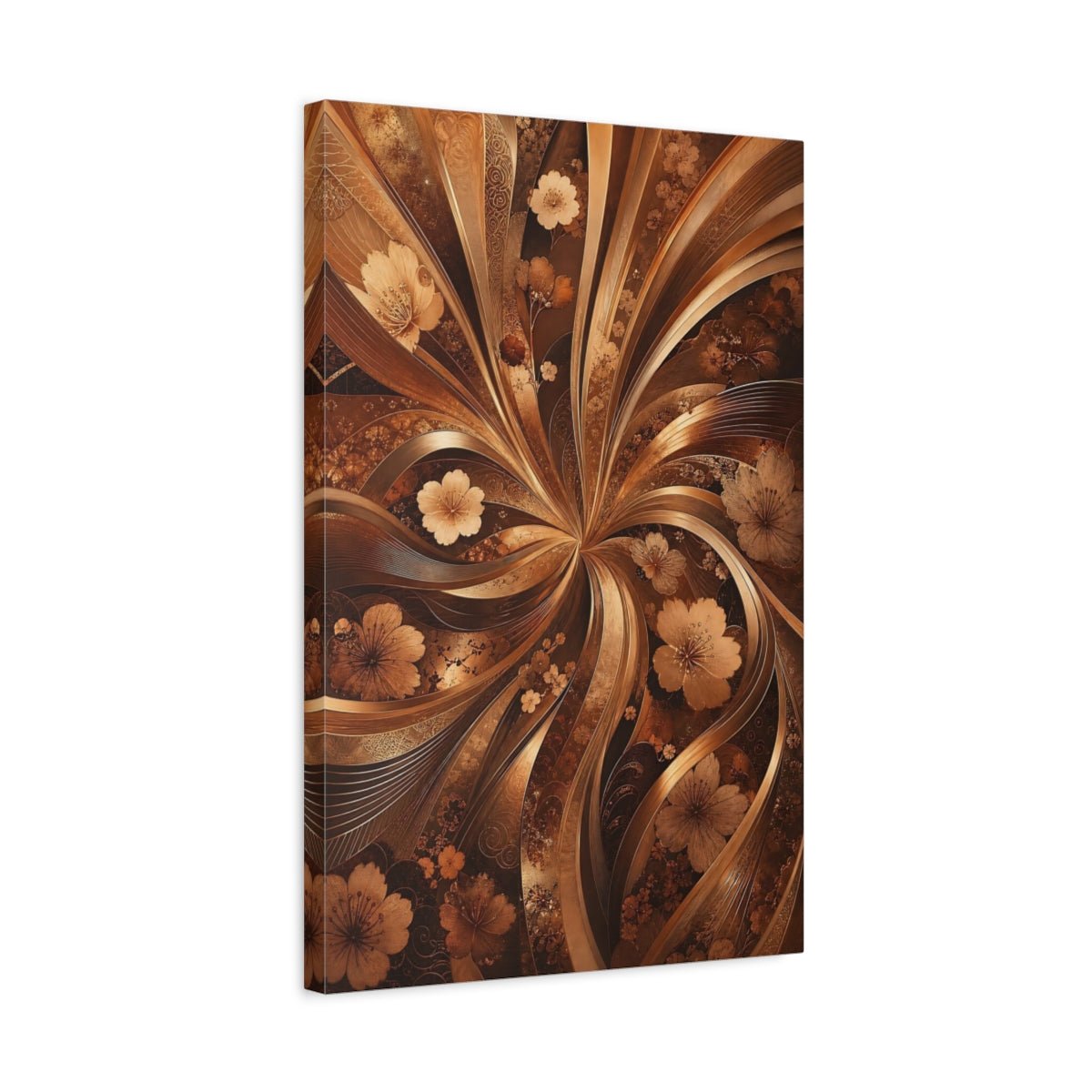 Floral Cherry Blossoms Gold And Brown Canvas Print – Luxury Decor for Living Room, Above Couch - YesArtYes