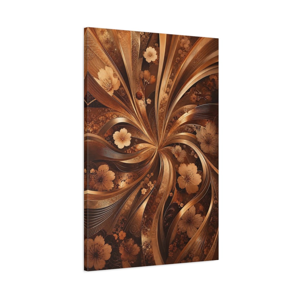 Floral Cherry Blossoms Gold And Brown Canvas Print – Luxury Decor for Living Room, Above Couch - YesArtYes