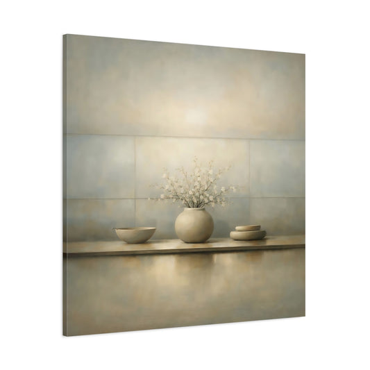 Main Mockup. Floral Cherry Blossoms Neutral Still Life shown as stretched canvas wall art