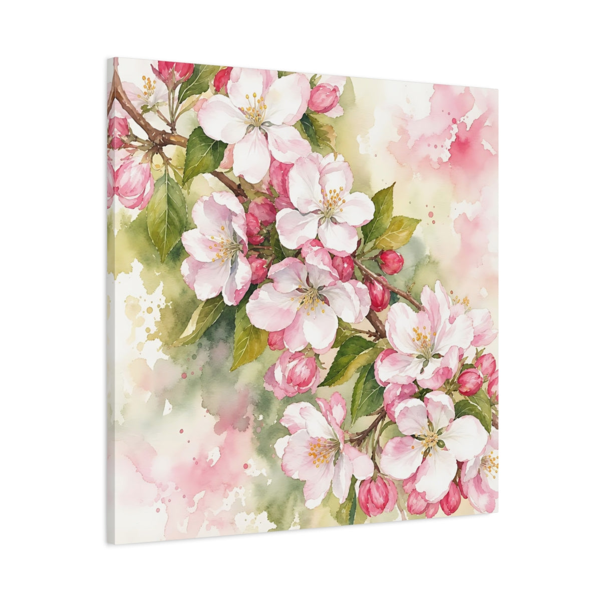 Main Mockup. Floral Cherry Blossoms Pink Blossom shown as stretched canvas wall art