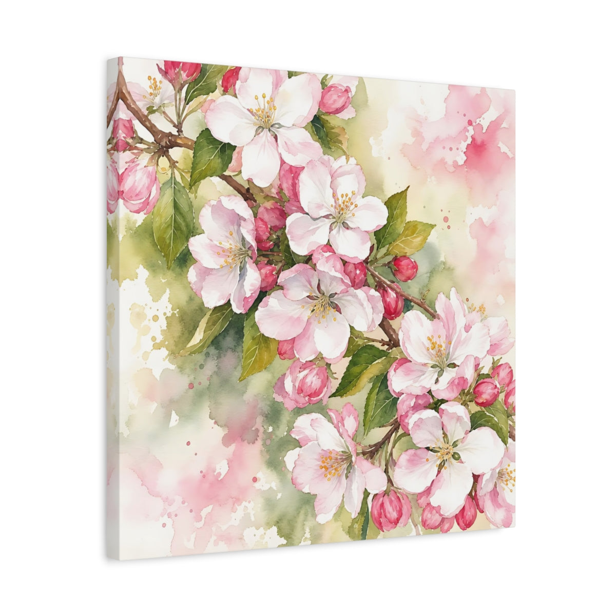 Side Mockup 5. Floral Cherry Blossoms Pink Blossom shown as stretched canvas wall art