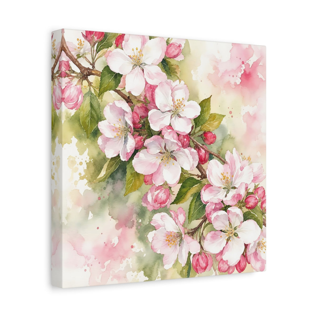 Side Mockup 8. Floral Cherry Blossoms Pink Blossom shown as stretched canvas wall art