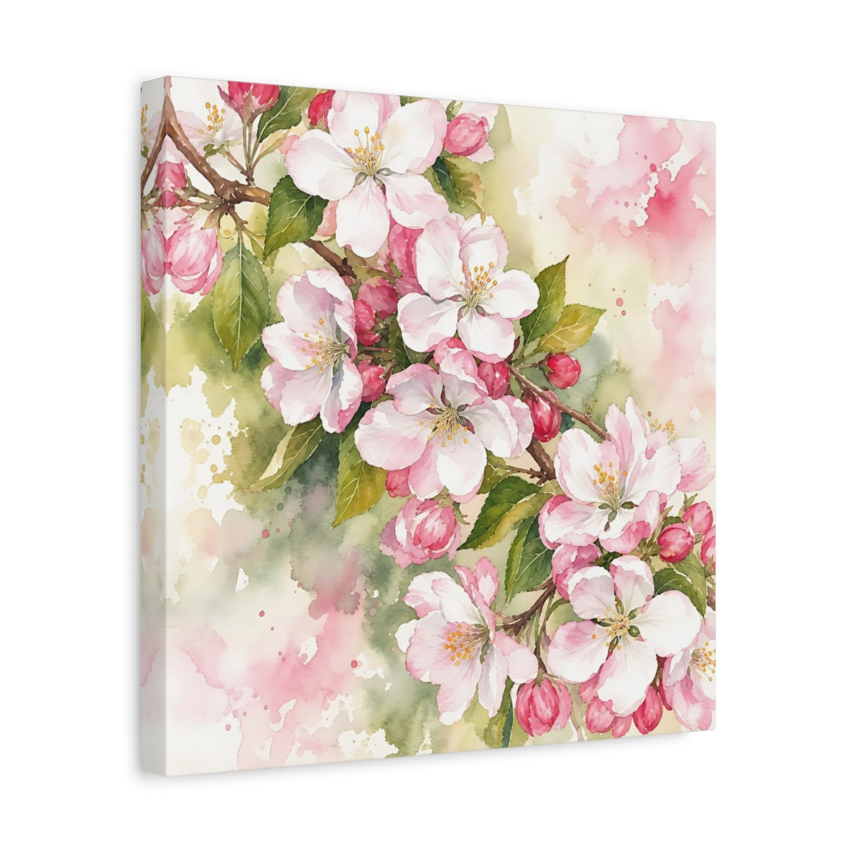 Side Mockup 7. Floral Cherry Blossoms Pink Blossom shown as stretched canvas wall art