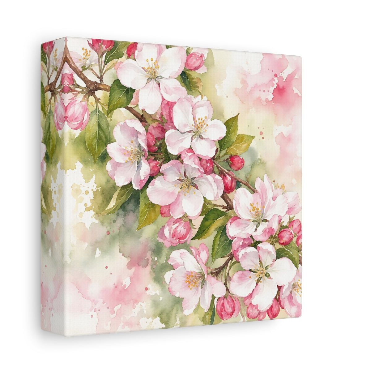 Side Mockup 2. Floral Cherry Blossoms Pink Blossom shown as stretched canvas wall art
