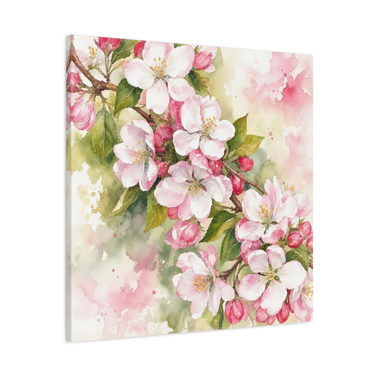 Side Mockup 3. Floral Cherry Blossoms Pink Blossom shown as stretched canvas wall art