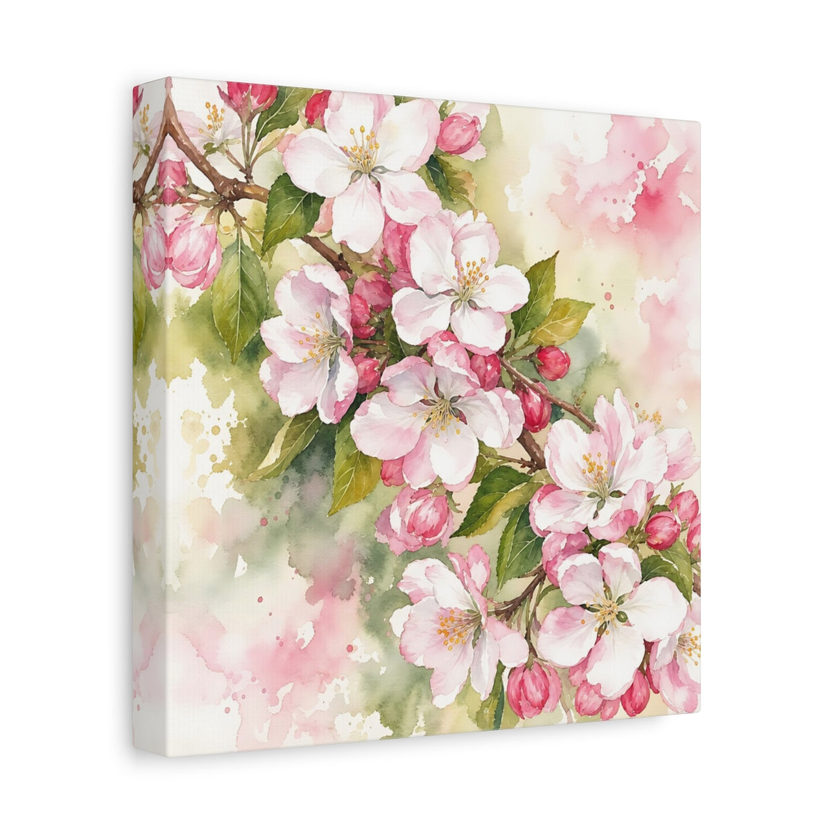 Side Mockup 9. Floral Cherry Blossoms Pink Blossom shown as stretched canvas wall art