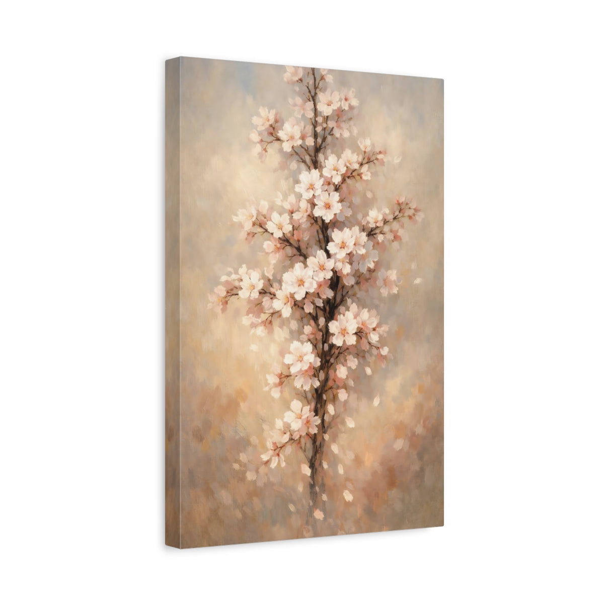Side Mockup 4. Floral Cherry Blossoms Pink Blossoms shown as stretched canvas wall art