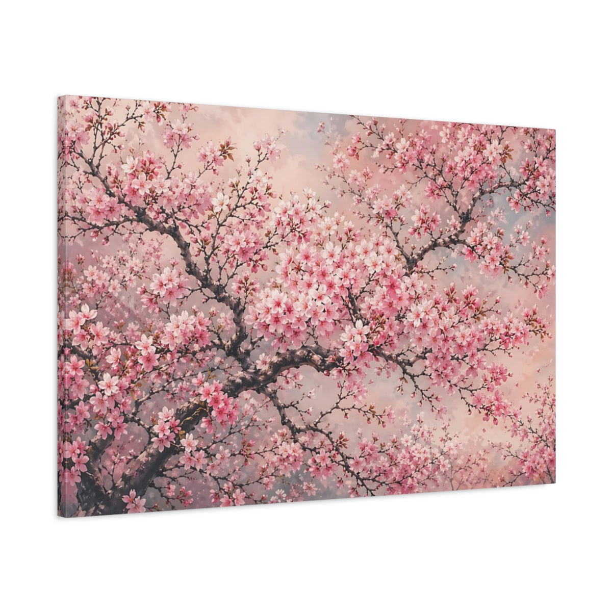 Main Mockup. Floral Cherry Blossoms Pink Cherry Blossoms shown as stretched canvas wall art