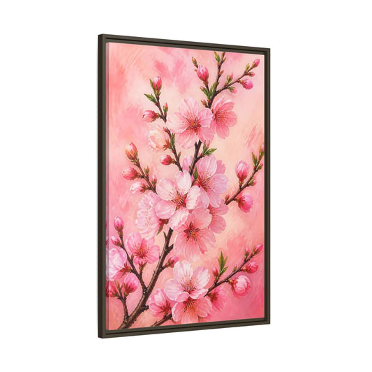 Main Mockup. Floral Cherry Blossoms Pink Floral shown as framed canvas print