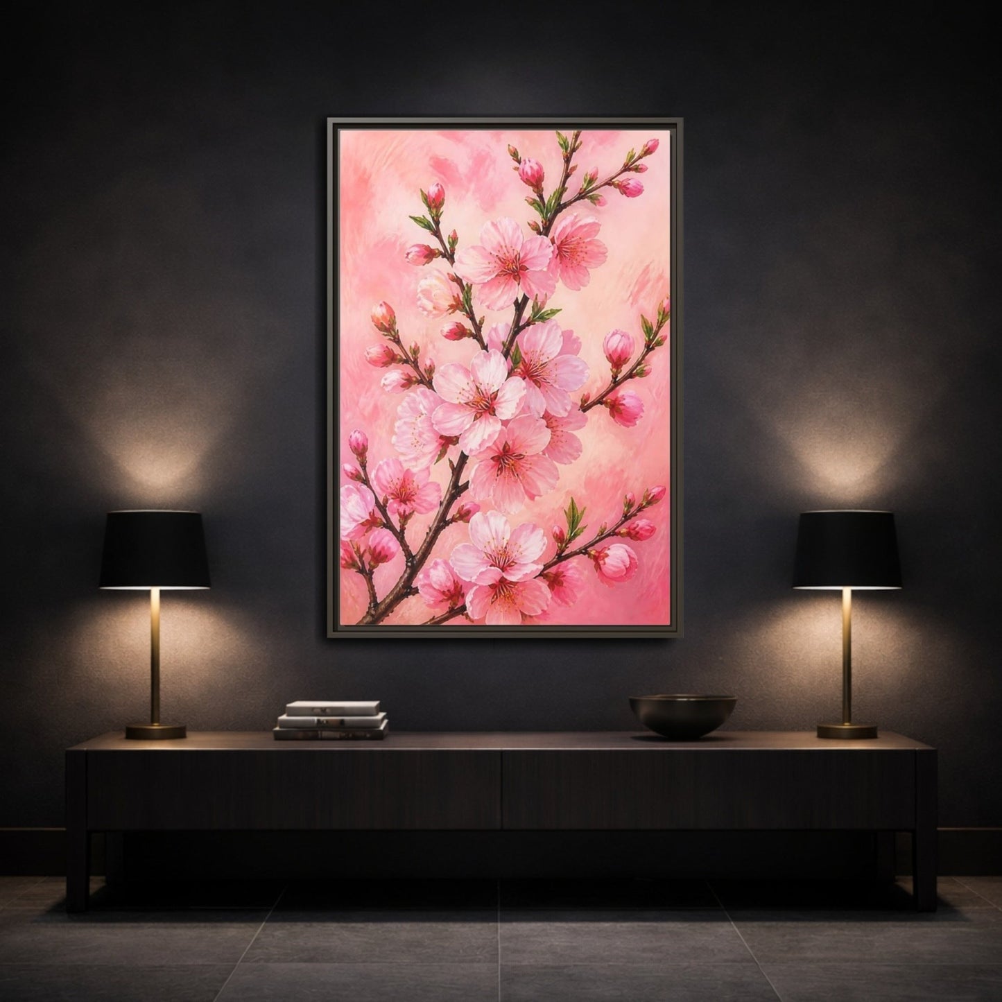 Floral Cherry Blossoms Pink Framed Canvas Print – Bedroom, Above Bed - YesArtYes