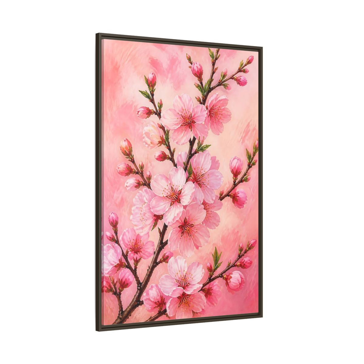 Side Mockup 8. Floral Cherry Blossoms Pink Floral shown as framed canvas print