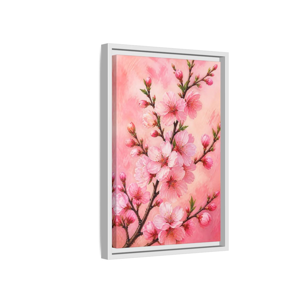 Side Mockup 4. Floral Cherry Blossoms Pink Floral shown as framed canvas print