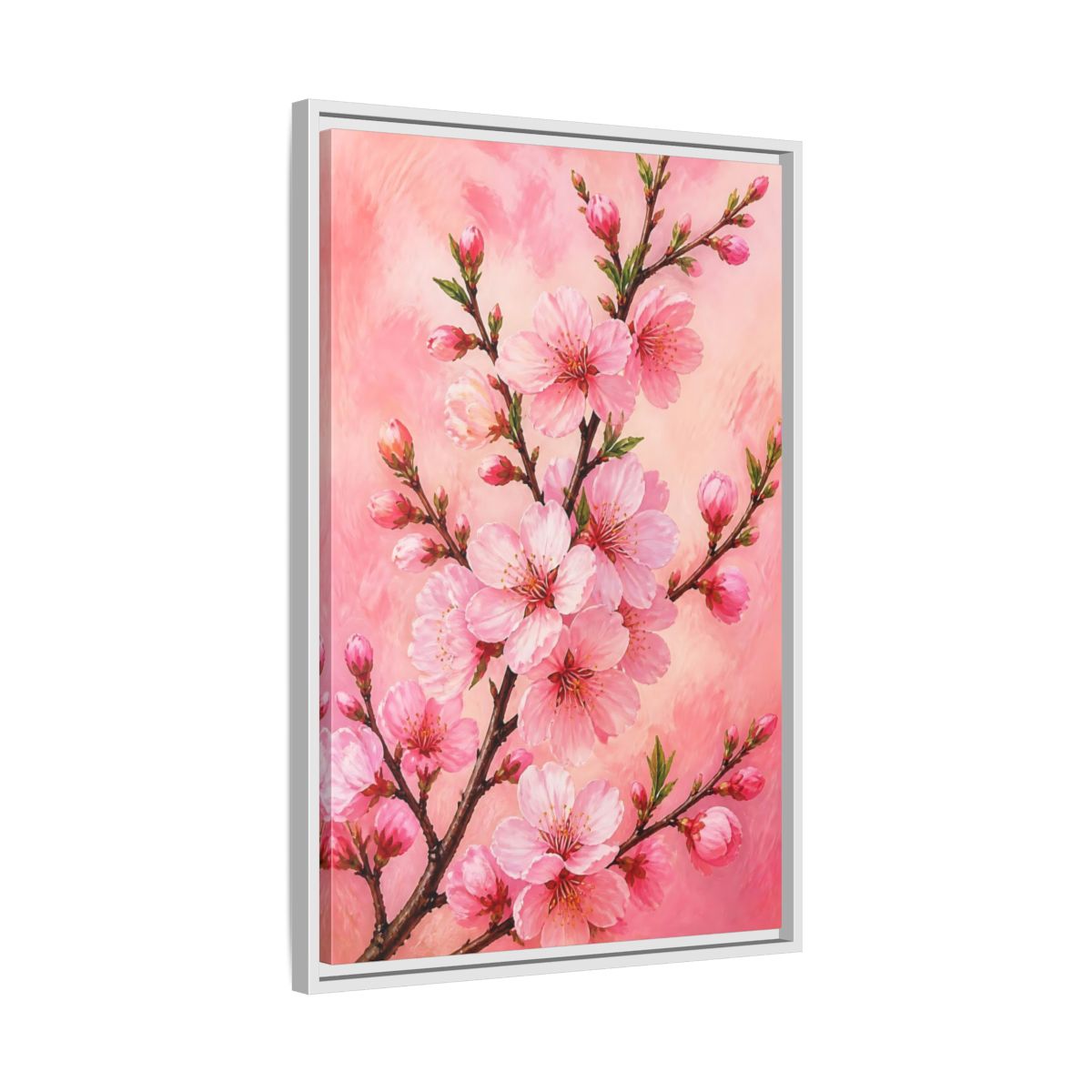Side Mockup 10. Floral Cherry Blossoms Pink Floral shown as framed canvas print